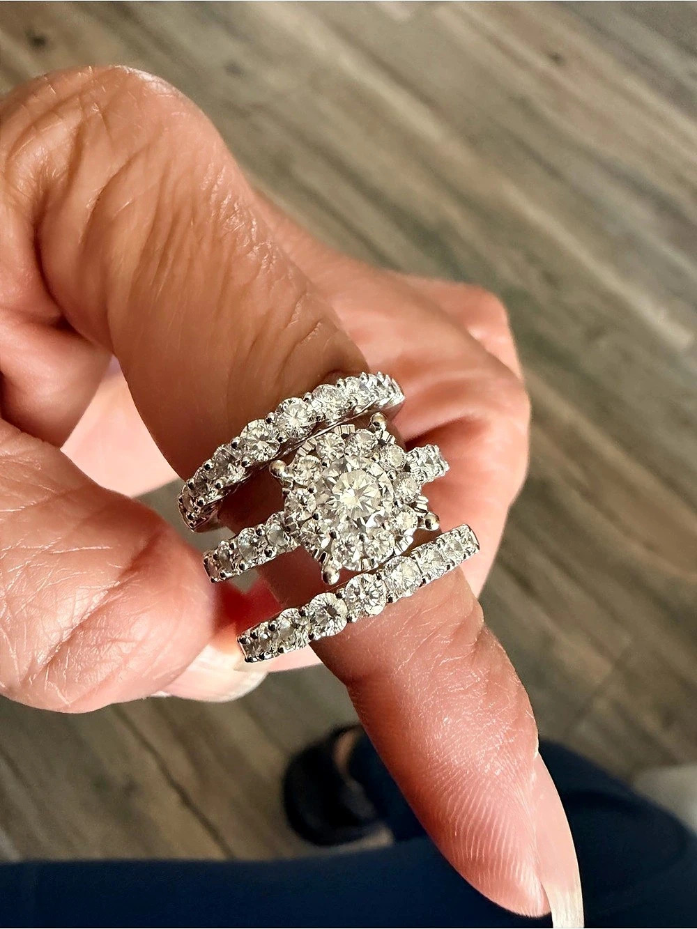 New 14K White Gold Multi-Row Diamond Bridal Ring Set Signature Lab Grown